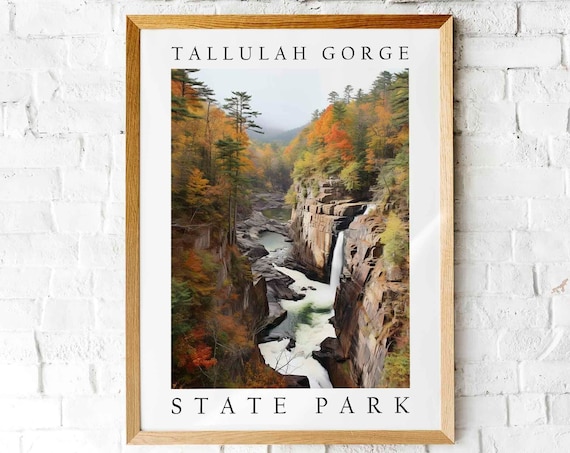 Tallulah Gorge State Park Autumn Waterfall Canyon Photography Travel Poster