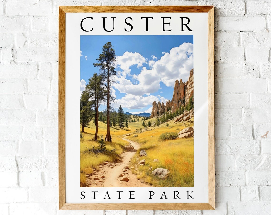 Custer State Park South Dakota Golden Trail Hiking Vintage Poster