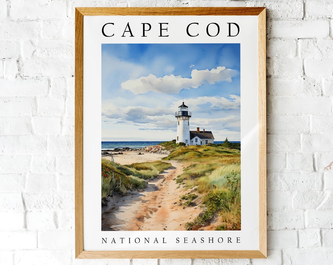 Cape Cod National Seashore Watercolor Lighthouse Dunes Beach Poster