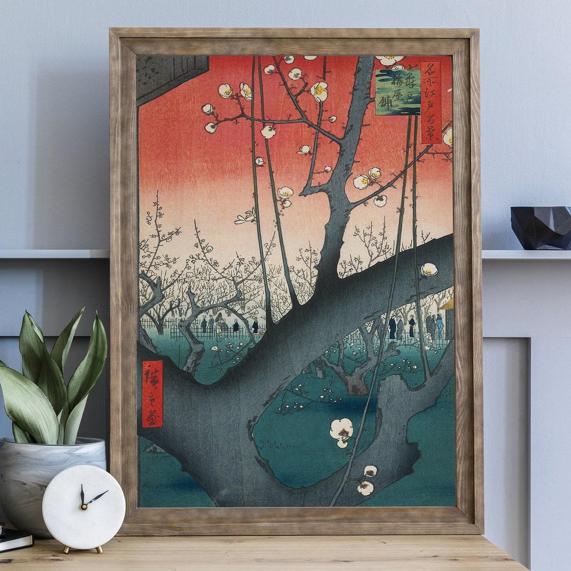 Hiroshige Kameido Plum Blossoms Red Sky Edo Woodblock Poster - Image 3