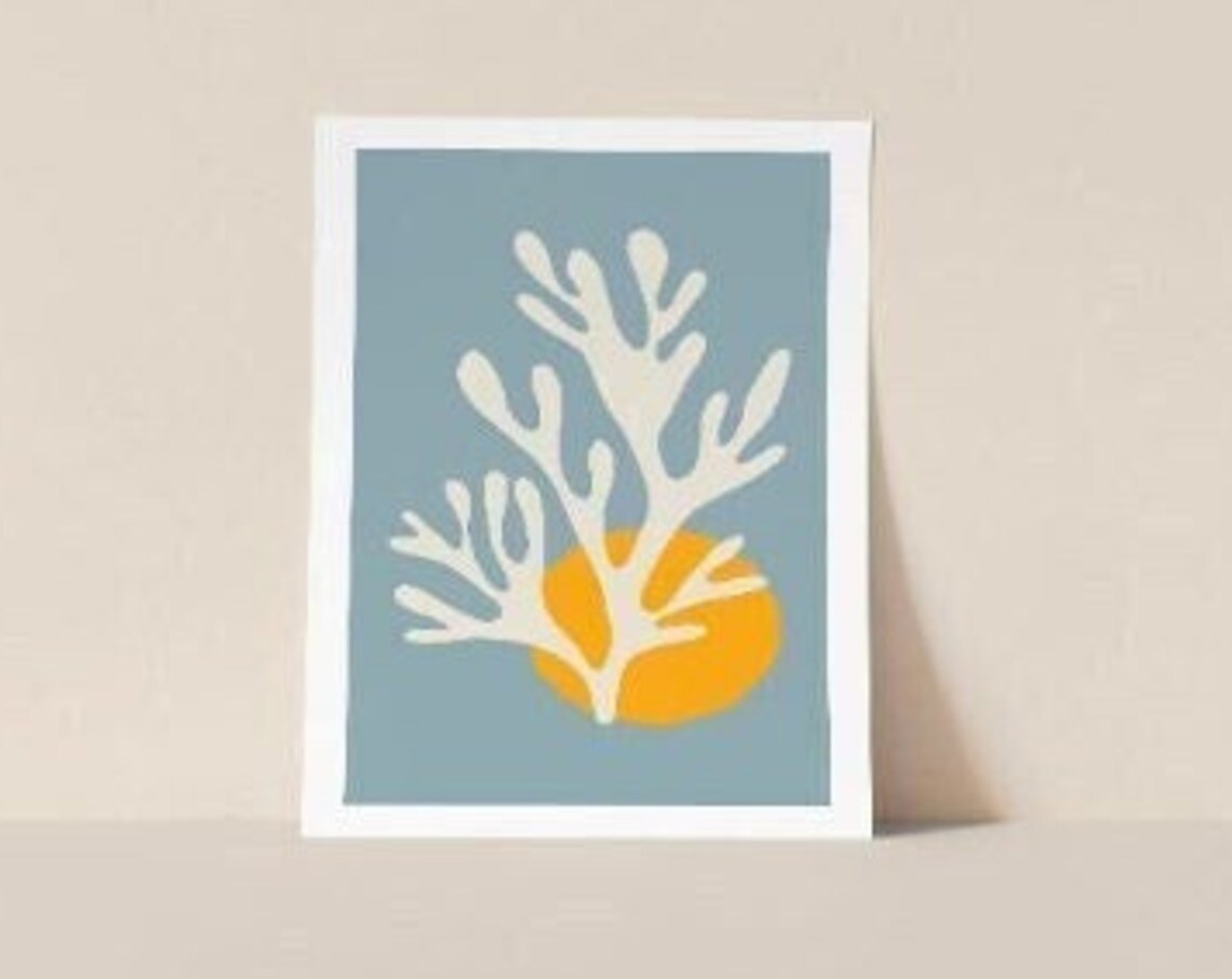 Blue Yellow Coral Reef Abstract Coastal Style Modern Art Poster