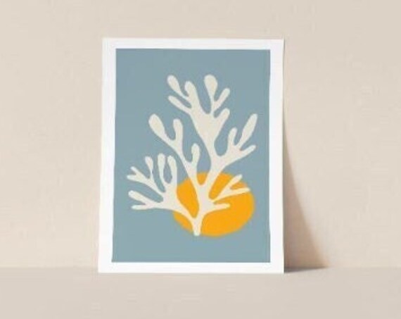 Blue And Yellow Coral Abstract Print Blue And Yellow Wall Decor Blue And Yellow Print Gallery Wall Living Room A2 A3 A4 A5