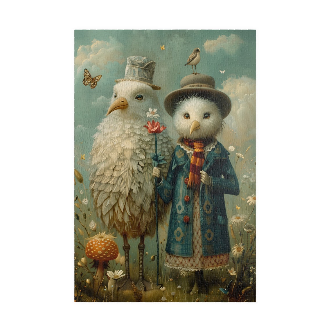 Two Dressed Up White Birds Vintage Coats Charming Whimsical Poster - Image 3