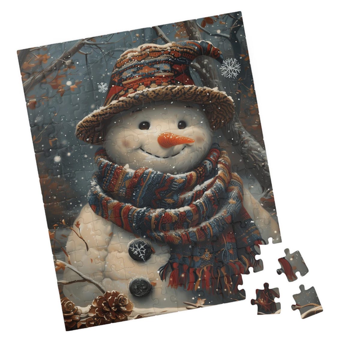 Smiling Snowman Patterned Hat Winter Wonderland Holiday Poster