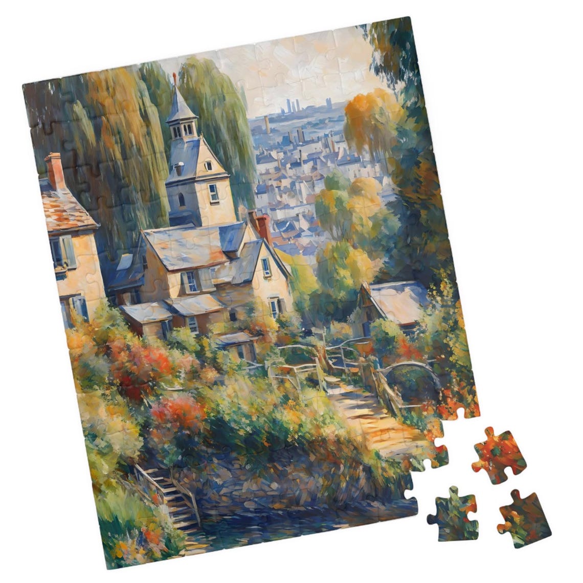 European Riverside Village Impressionist Landscape Painting Art Poster