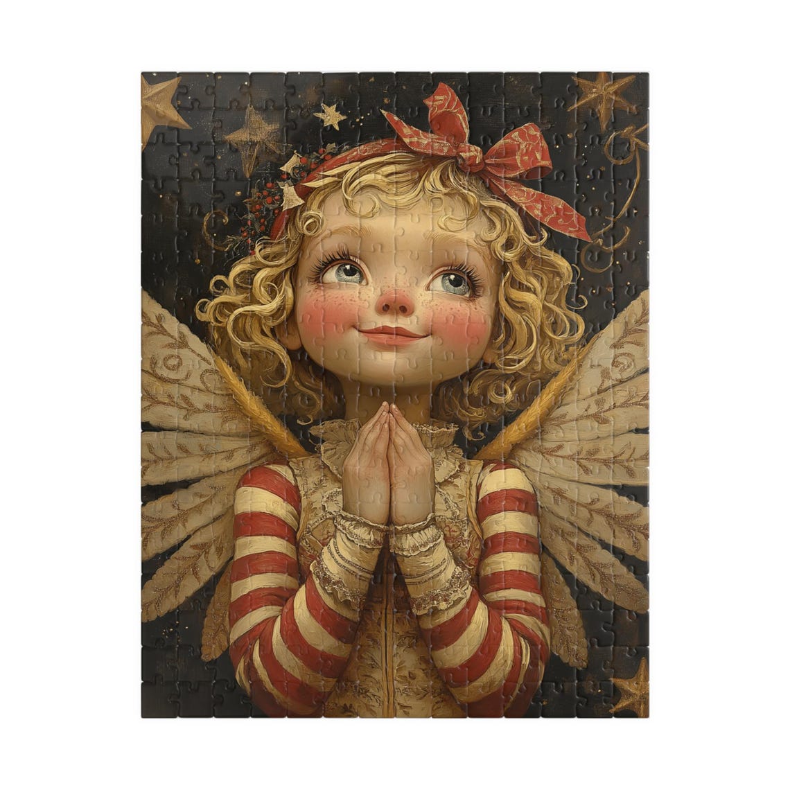 Grateful Angel Girl With Golden Wings Praying Under Starry Sky Poster - Image 5
