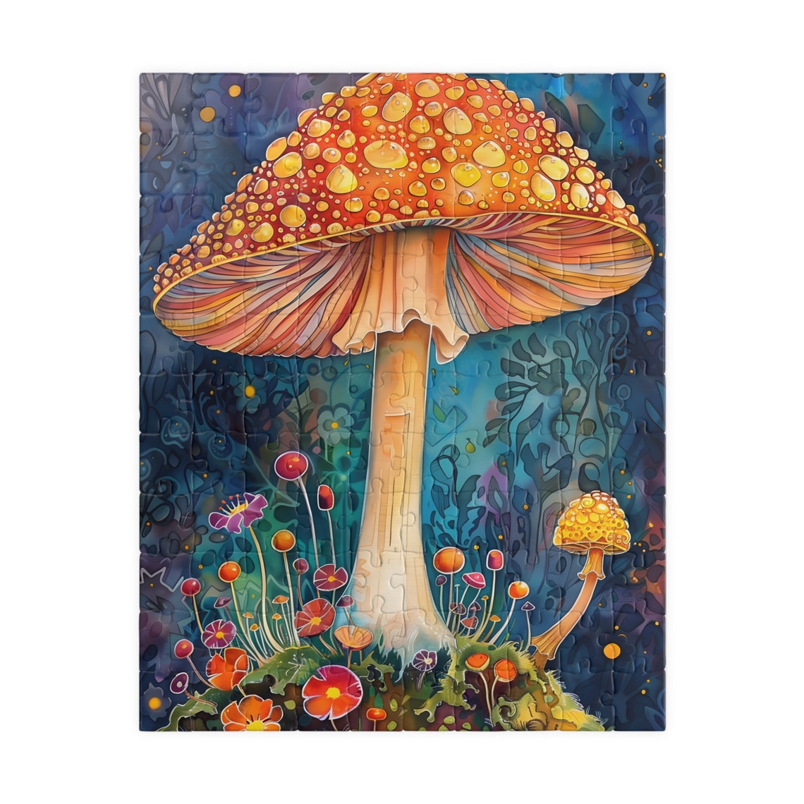 Giant Orange Spotted Mushroom in Magical Watercolor Forest Poster - Image 2