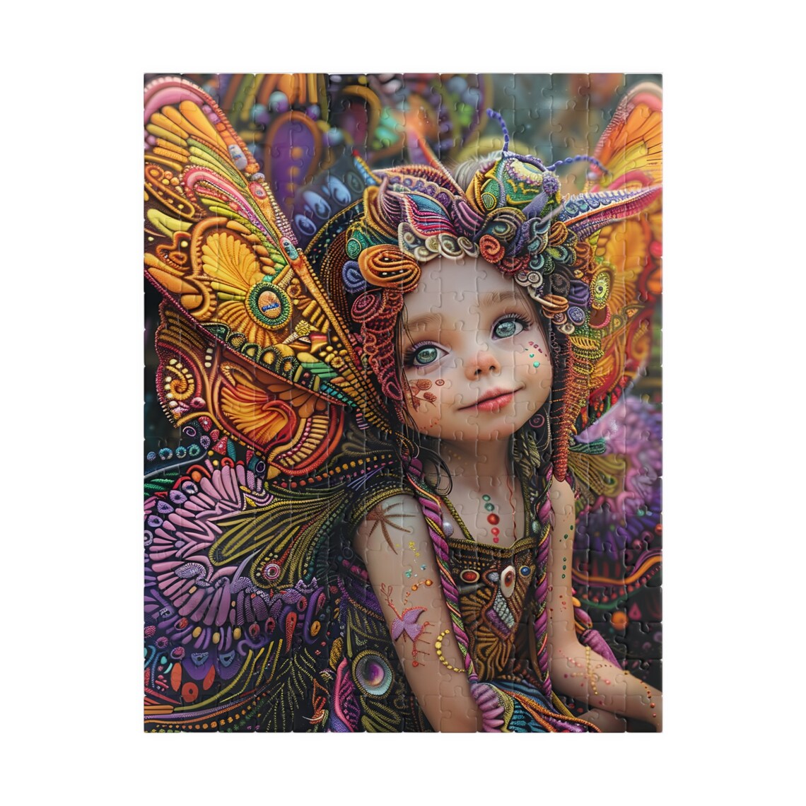 Festive Fairy Portrait with Ornate Butterfly Wings Floral Crown Poster - Image 5