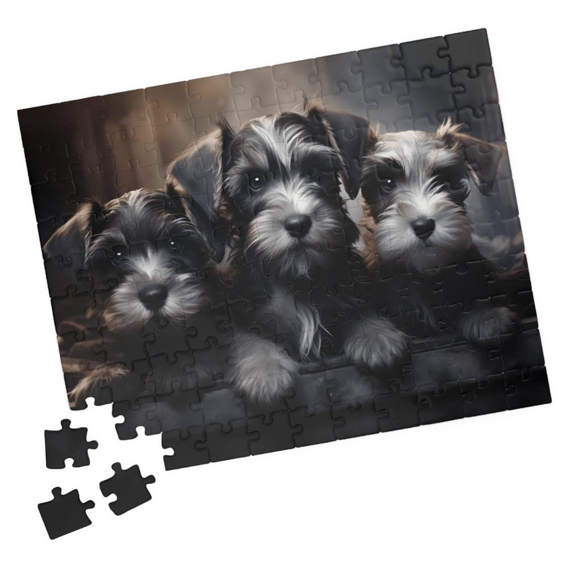 Three Cute Miniature Schnauzer Puppies in Salt and Pepper Art Print