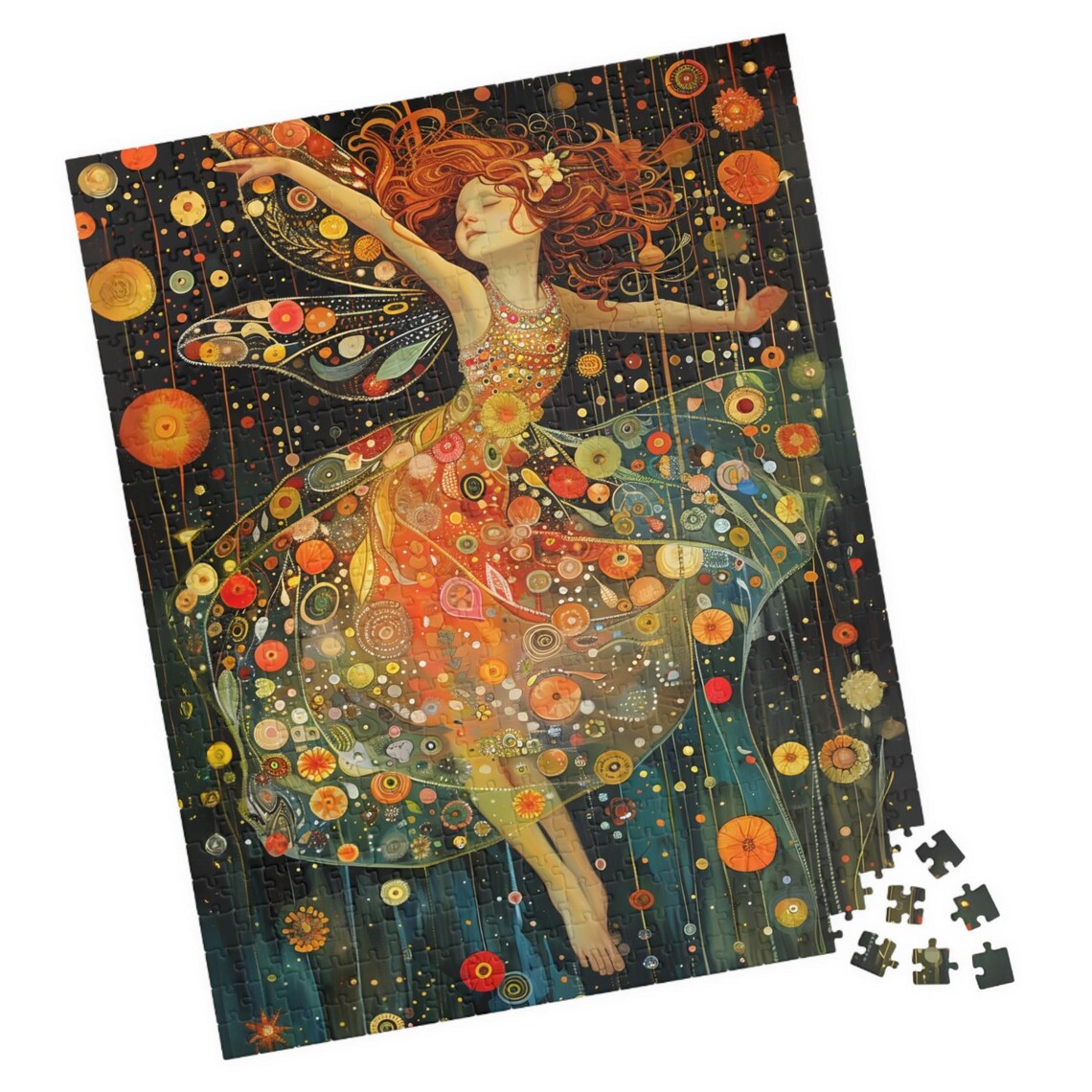 Moonlit Fairy Girl Dancing in a Floral Dream Dress Night Scene Poster