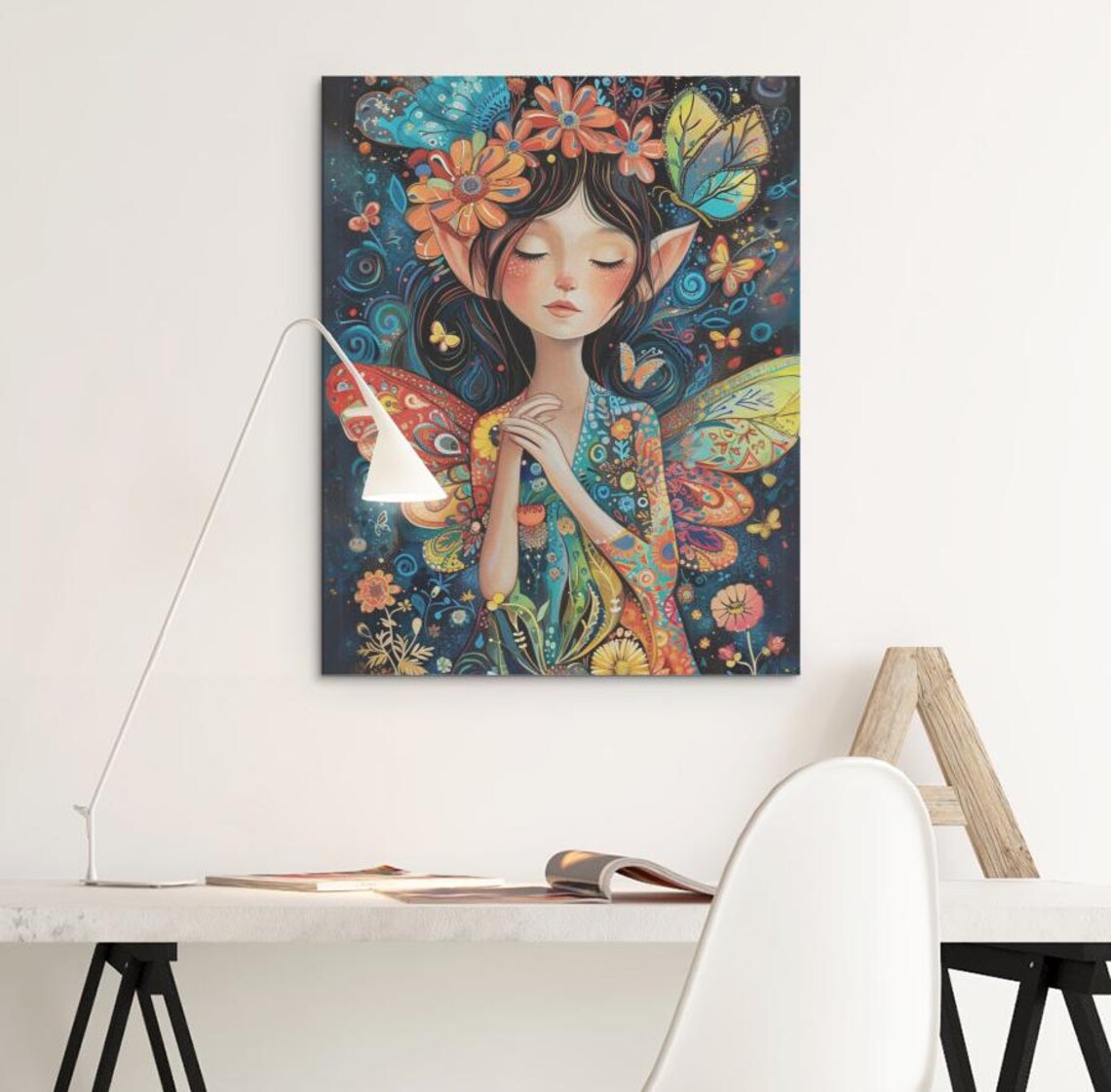 Elf Fairy Girl With Butterflies Midnight Garden Fantasy Art Poster
