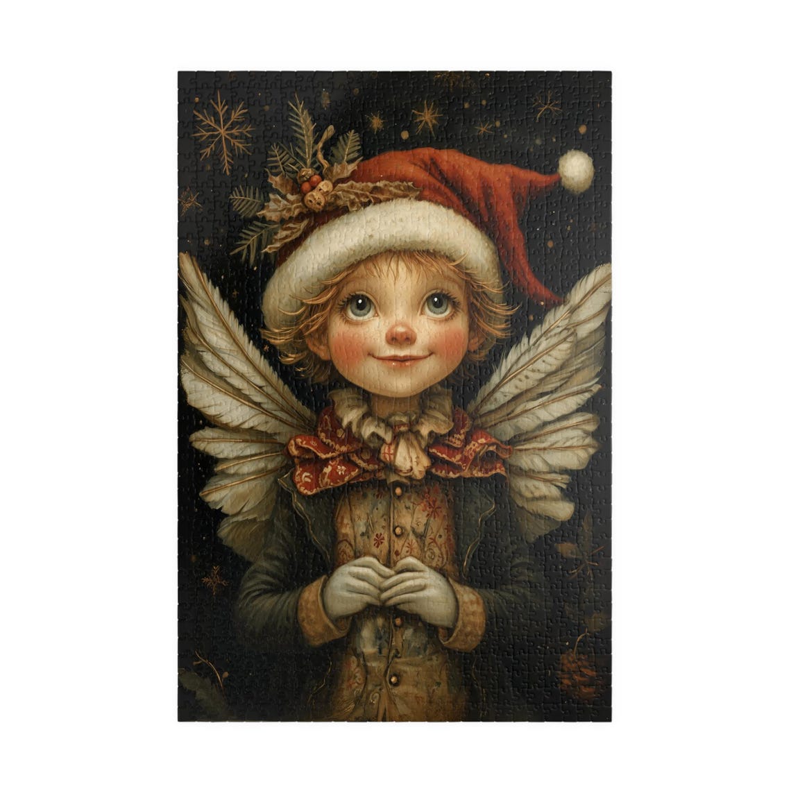 Little Boy Angel Santa Hat Victorian Coat Snowy Night Poster - Image 3