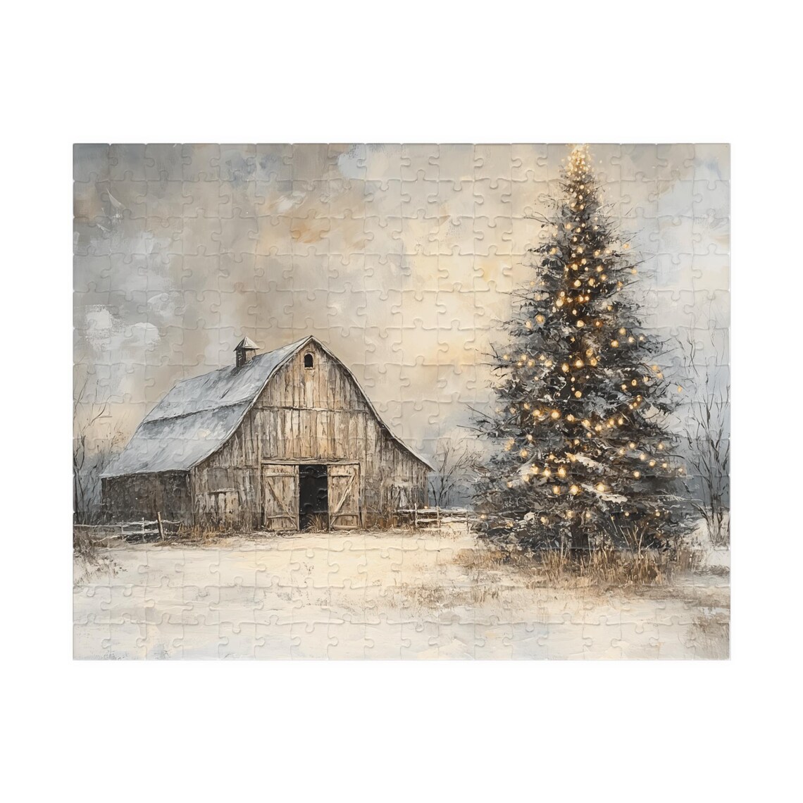 Rustic Country Barn With Christmas Tree, Holiday Puzzle - Image 5