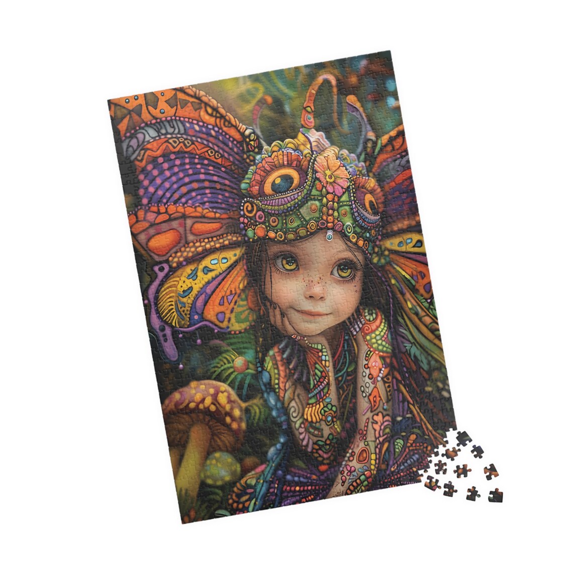 Festive Fairy Girl with Psychedelic Butterfly Wing Headdress Poster - Image 4