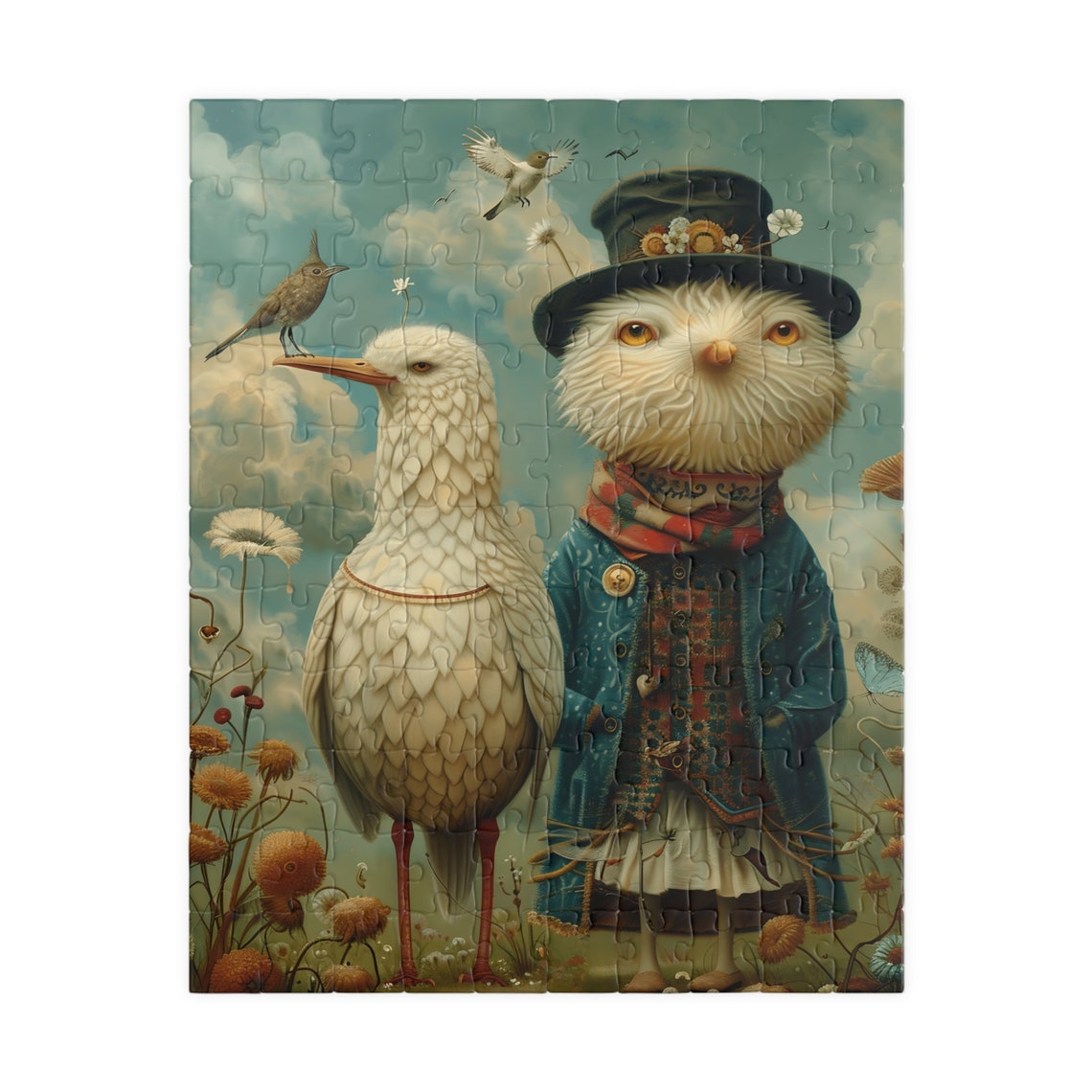 Whimsical Dressed Birds Meadow Scene Charming Vintage Style Poster - Image 2