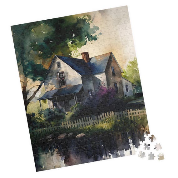 Watercolor Country House Puzzle Beautiful Farmhouse Jigsaw Fun Tech Free Family Activity Great Gift For Birthday Or Hospital Patients