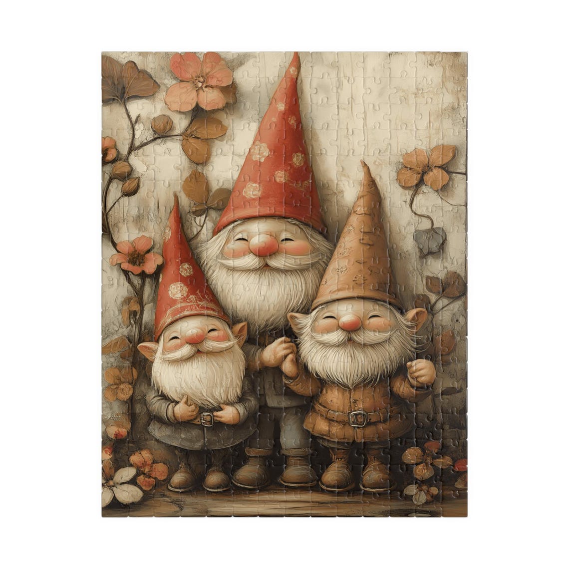 Three Smiling Gnomes Autumn Leaves Rustic Vintage Style Poster - Image 5