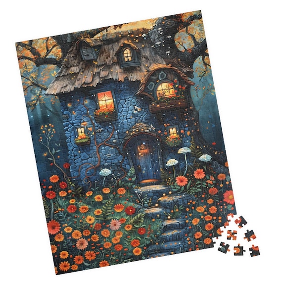 Blue Fairy Cottage Flower Garden Fantasy Storybook House Poster