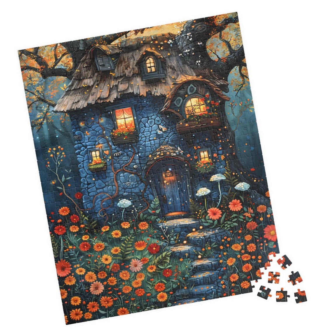 Blue Fairy Cottage Flower Garden Fantasy Storybook House Poster