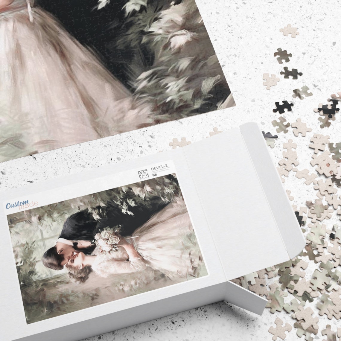 Romantic Bride and Groom Wedding Kiss Painterly Love Story Poster - Image 2