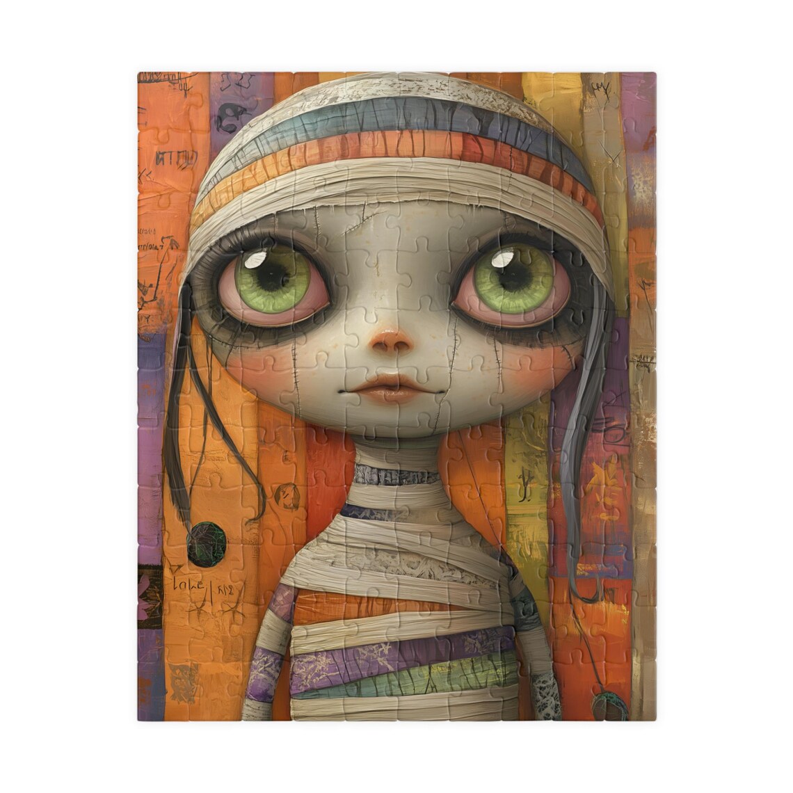 Cute Halloween Mummy Girl with Big Green Eyes Spooky Art Poster - Image 5