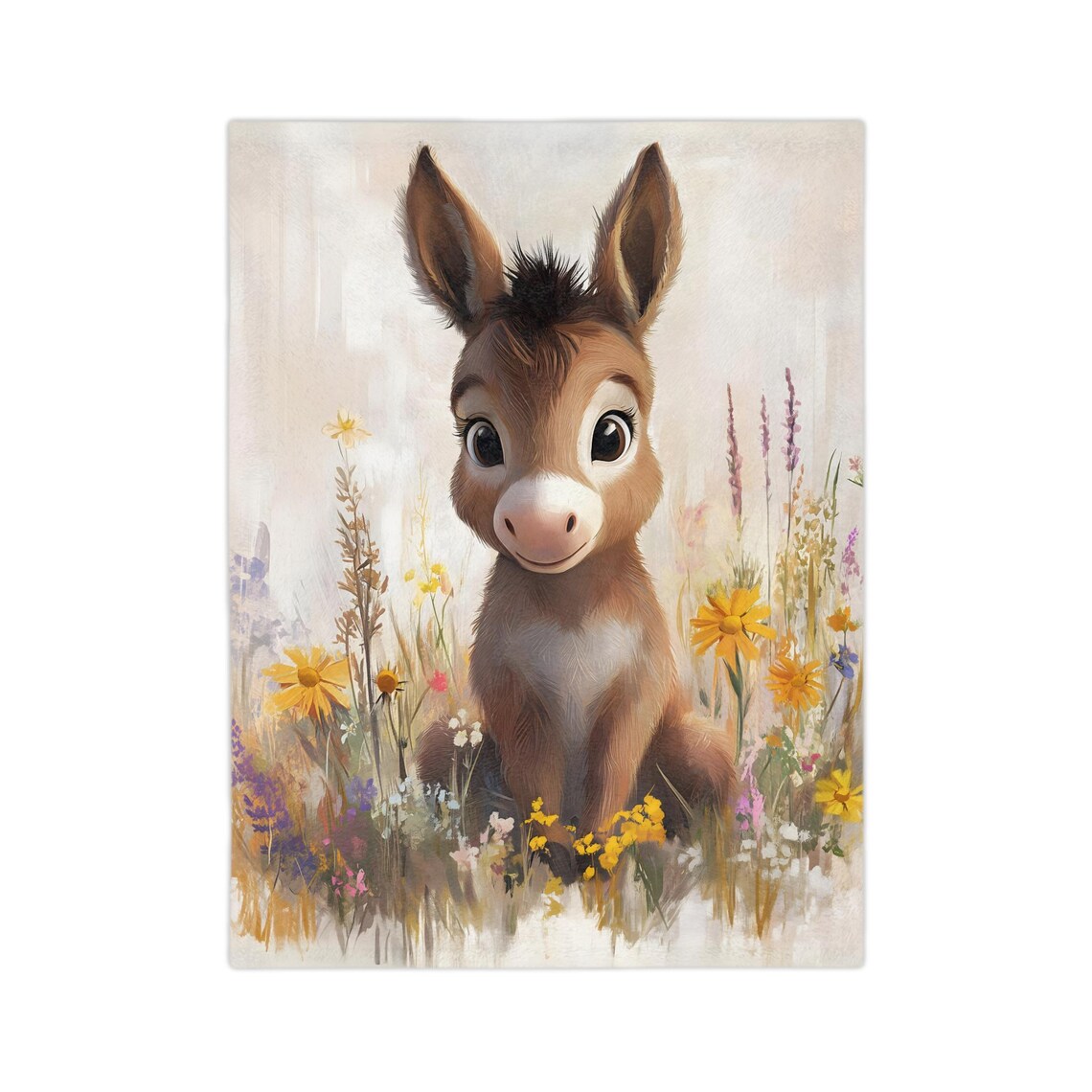 Adorable Baby Donkey Sitting in a Colorful Wildflower Meadow Poster - Image 2