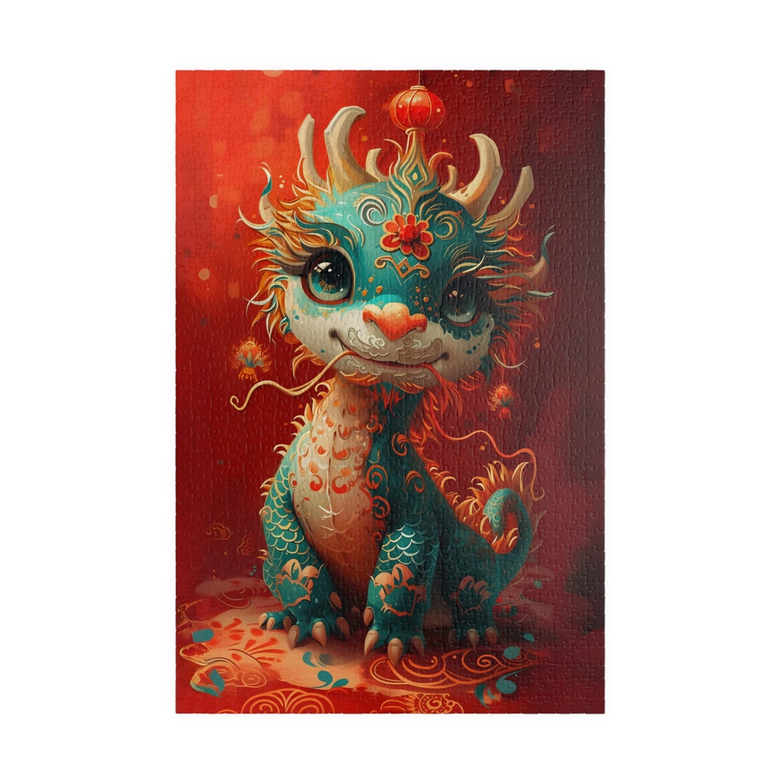 Cute Chinese Baby Dragon Lantern Red Background Fantasy Poster - Image 3