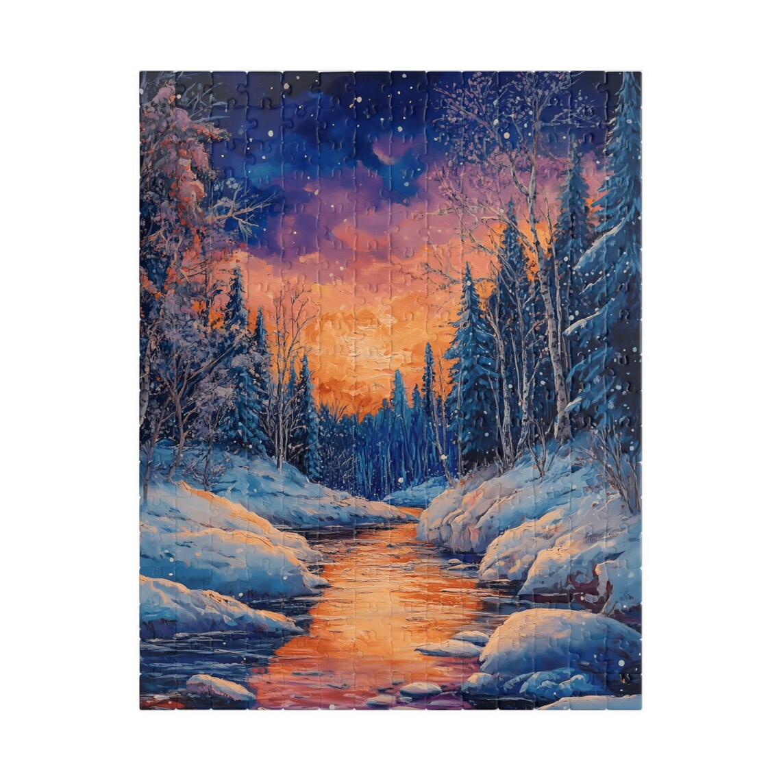 Winter Forest Sunrise River Snow Pines Golden Light Landscape Poster - Image 5