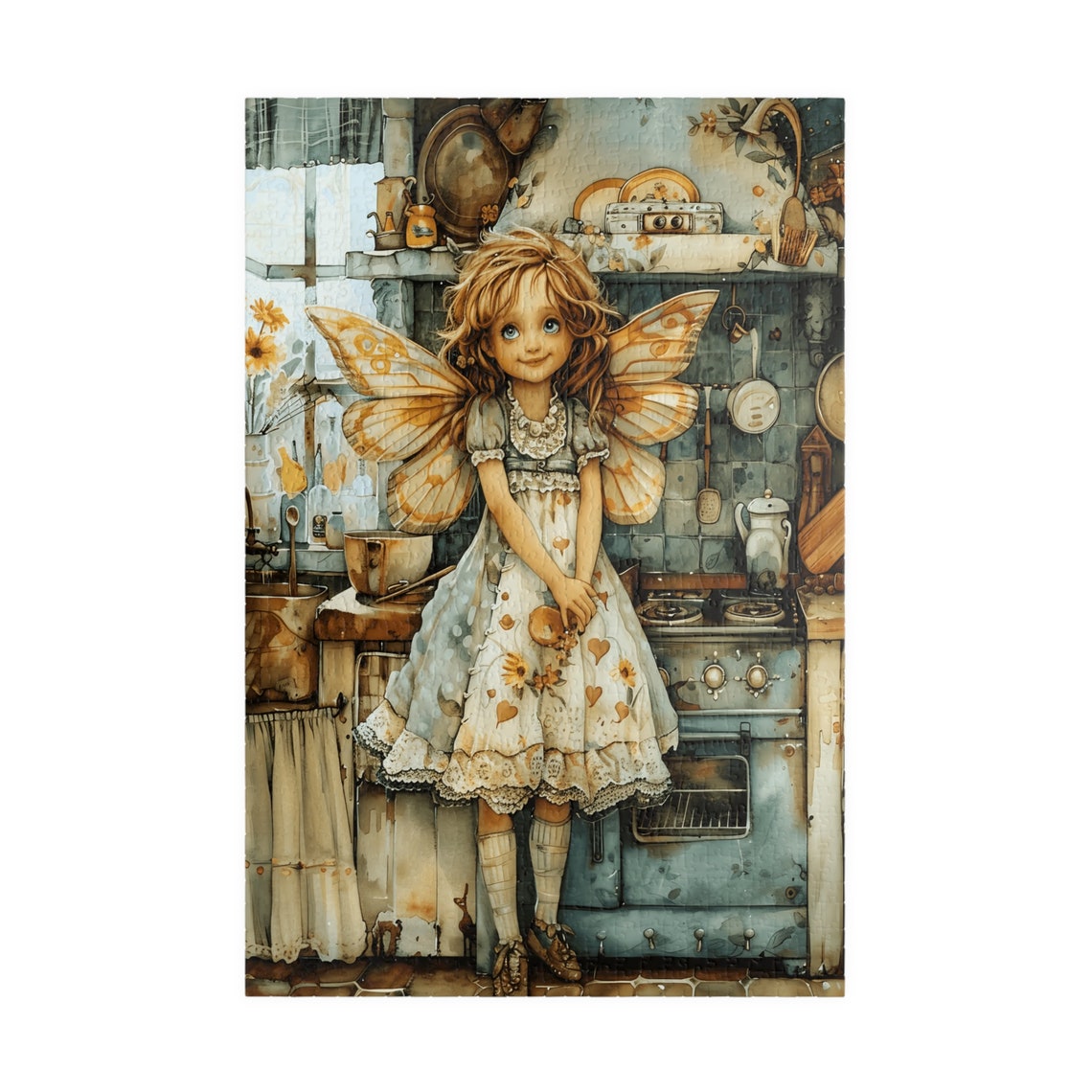 Kitchen Fairy Girl in a Cozy Vintage Kitchen With Copper Pots Poster - Image 3