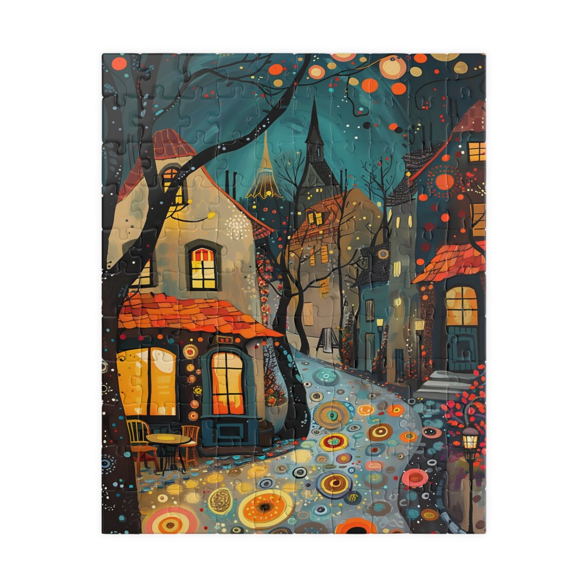 Twinkling Paris Street Night Cafe Colorful Mosaic Art Poster - Image 5