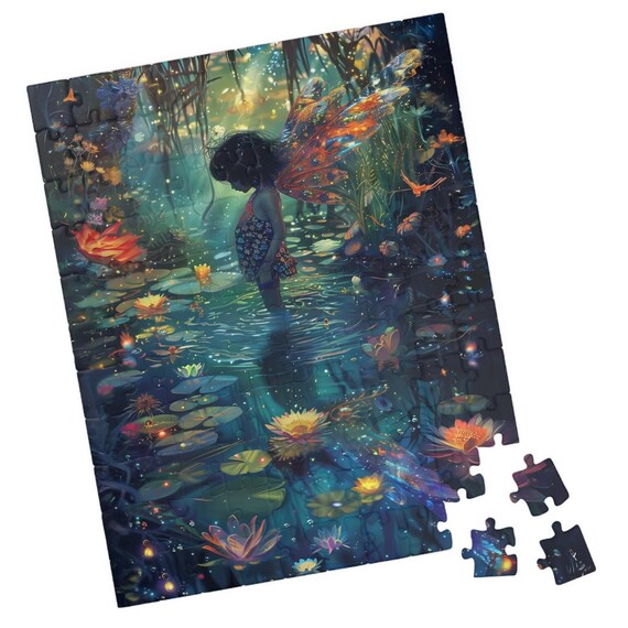 Glowing Fairy Standing In Moonlit Lily Pond Night Magic Art Poster