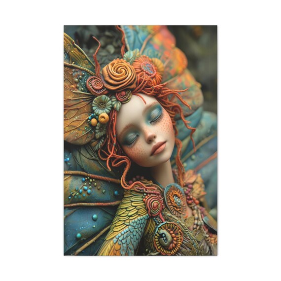 Blissful Sleeping Forest Fairy with Ornate Butterfly Wings Poster