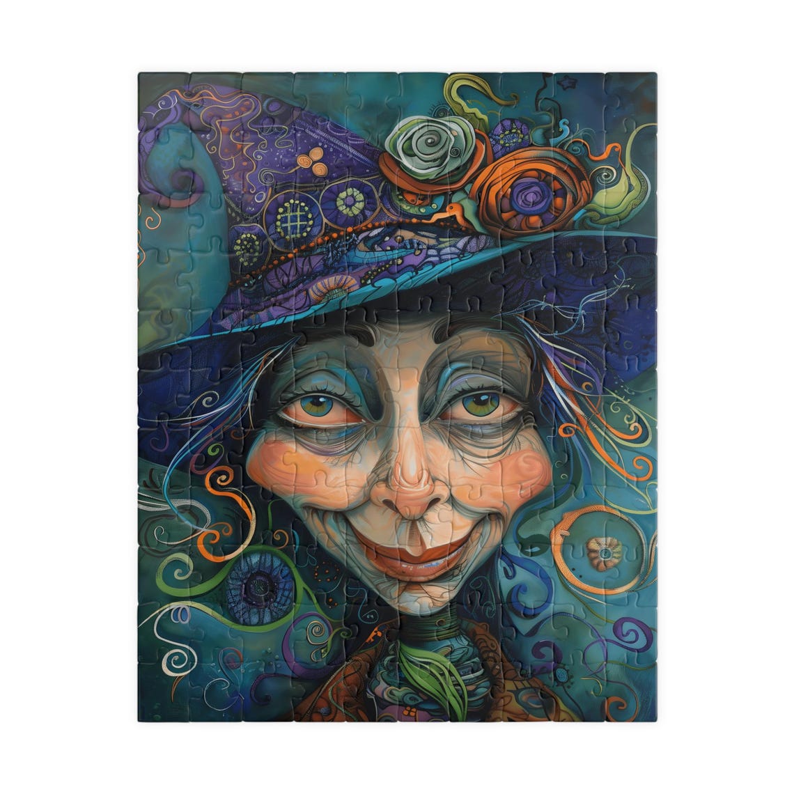 Teal Witch With Floral Purple Hat Fantasy Jigsaw Puzzle Print - Image 5