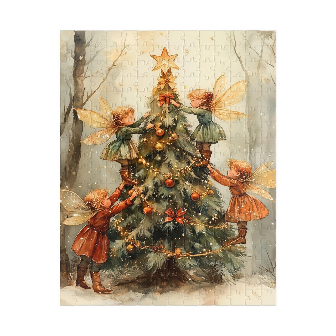 Fairies Decorating A Christmas Tree Watercolor Art Print - Image 5