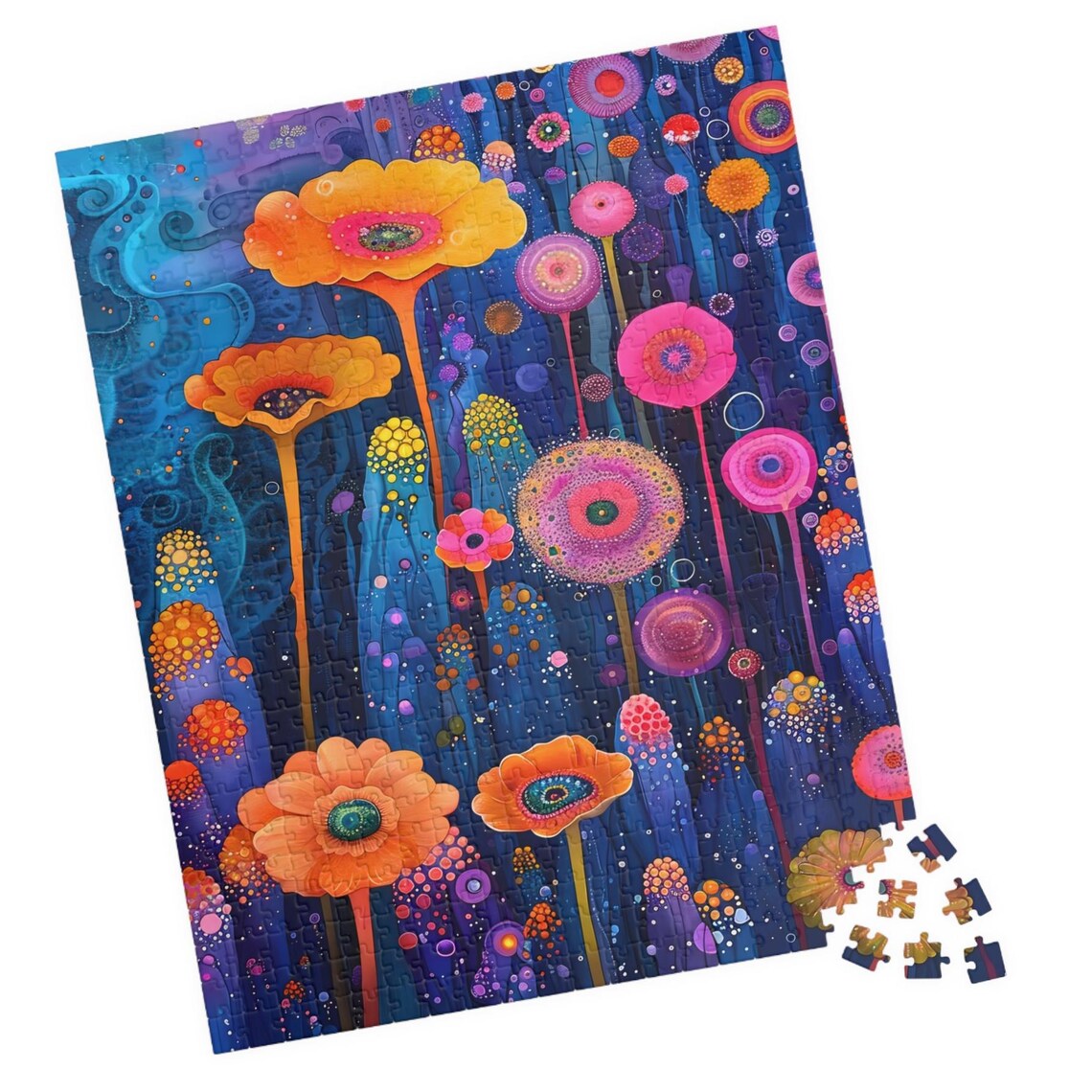Whimsical Fairy Garden Glowing Neon Flowers Night Dream Art Poster