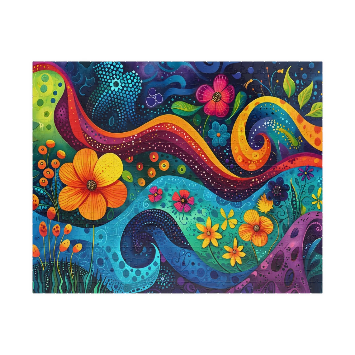 Joyful Rainbow Floral Abstract With Flowing Waves Art Poster - Image 5