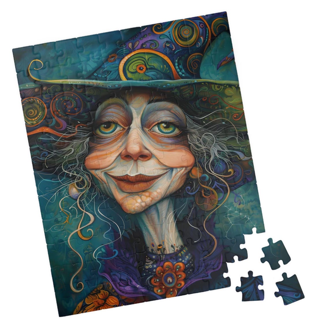 Cheerful Whimsical Witch Portrait In Jewel Tones Artwork Poster