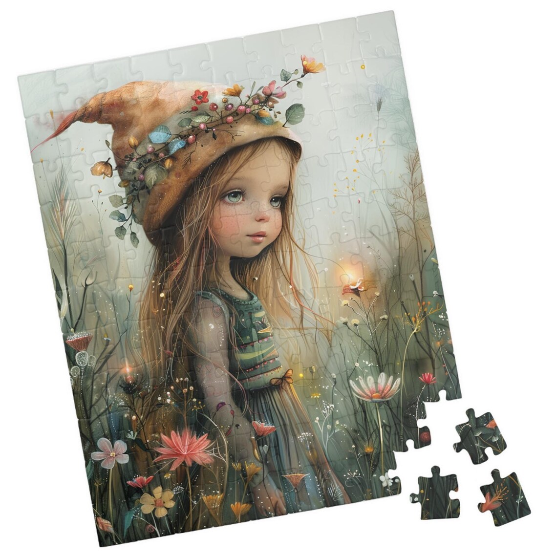 Whimsical Girl In Floral Nightcap Wildflower Meadow Art Poster