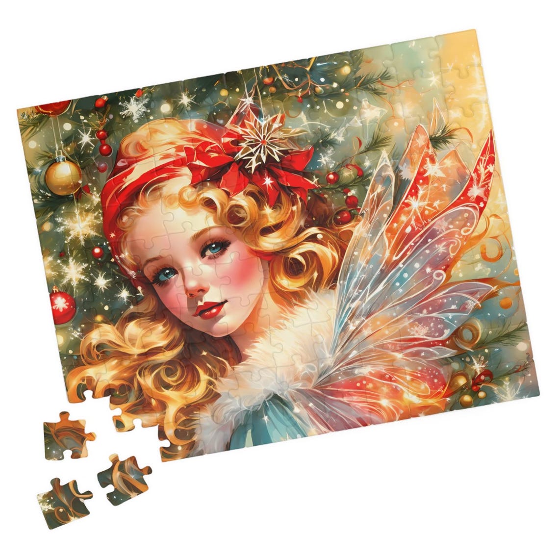 Classic Holiday Fairy with Golden Curls and Sparkling Wings Poster