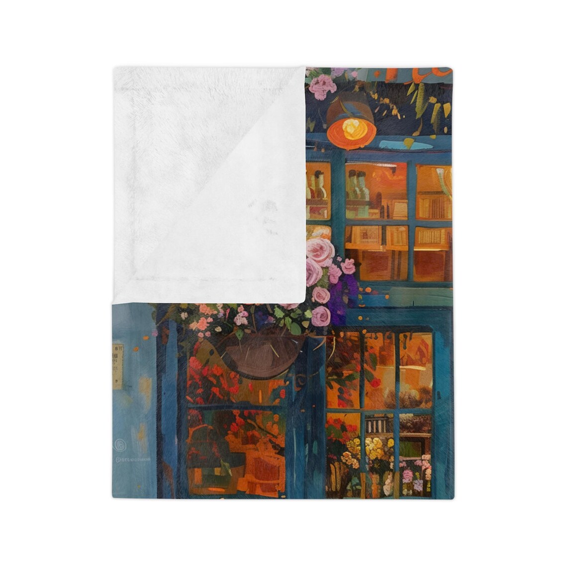 Charming Teal Flower Shop Covered in Colorful Blooms Watercolor Poster - Image 3