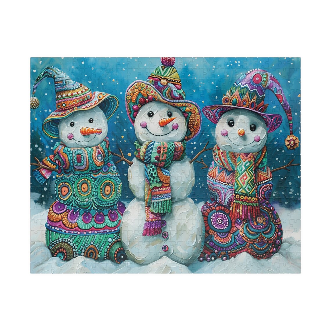 Whimsical Snowman Friends Jigsaw Puzzle Art Print - Image 2