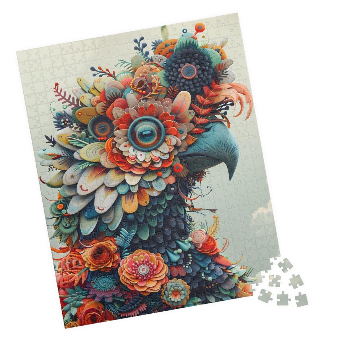 Parrot Made of Flowers Whimsical Floral Bird Botanical Art Poster
