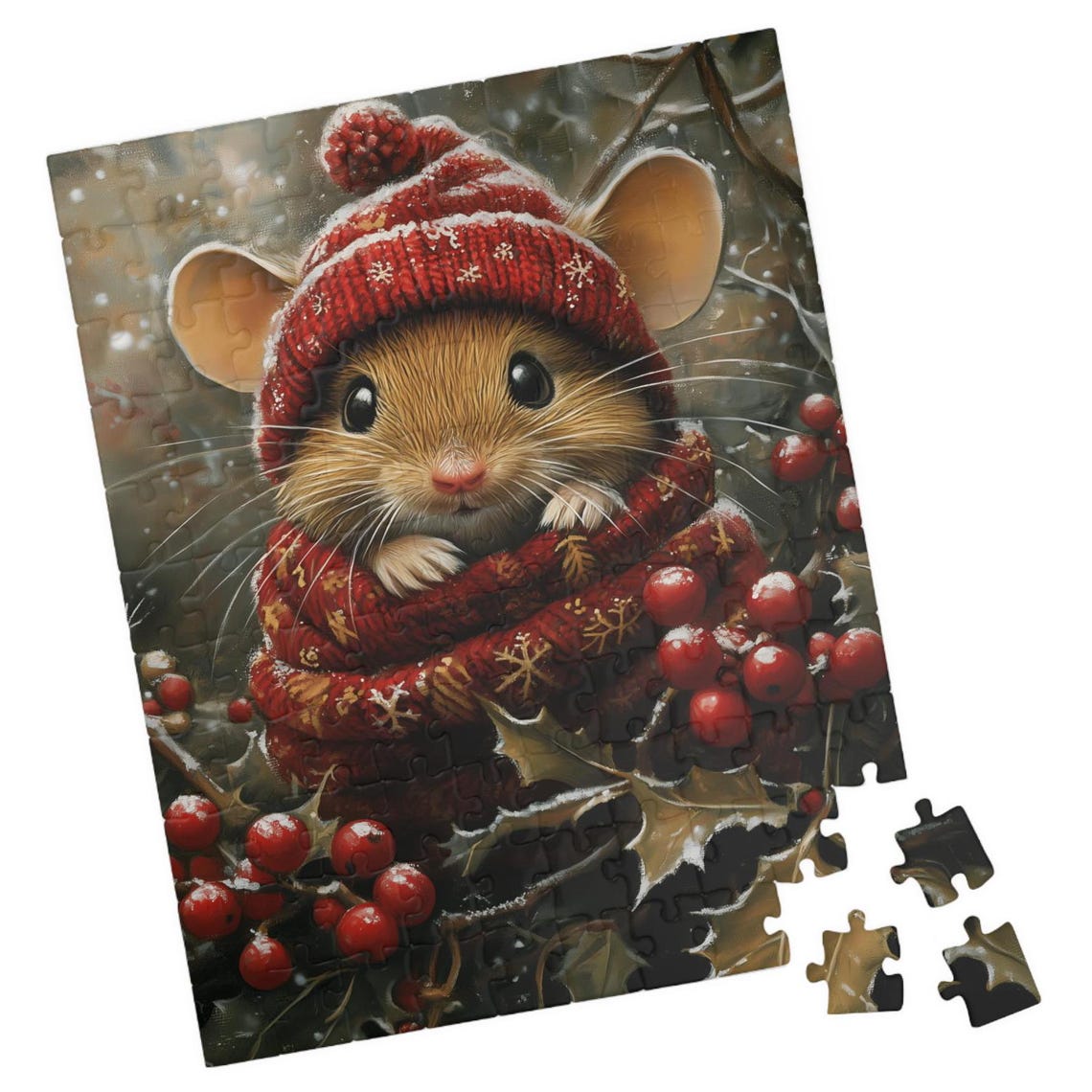 Mouse With Holly Jigsaw Puzzle Gift For Holidays Birthdays Get Well And Nursing Homes Fun Tech Free Activity