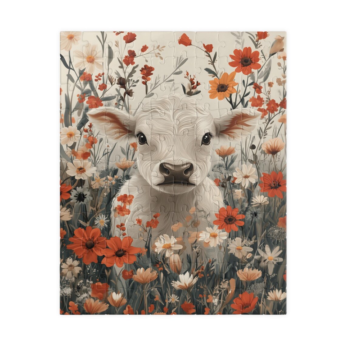 White Baby Cow Wildflower Meadow Calf Floral Cute Animal Poster - Image 5