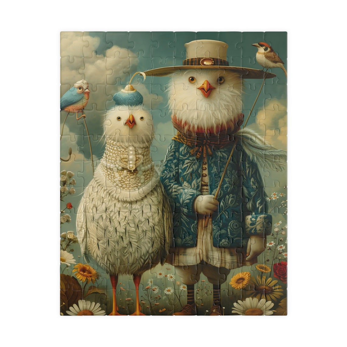 Whimsical White Birds Fancy Clothes Charming Dressed Up Bird Poster - Image 2