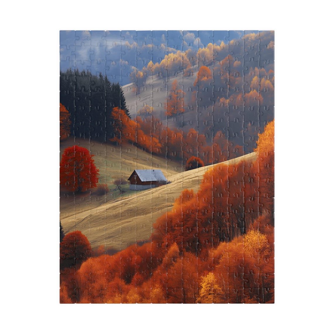 Autumn Mountain Cabin Surrounded by Fiery Red Fall Foliage Print - Image 5