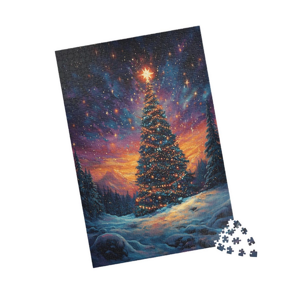 Glowing Christmas Tree Under a Starry Winter Sky Night Art Print - Image 4