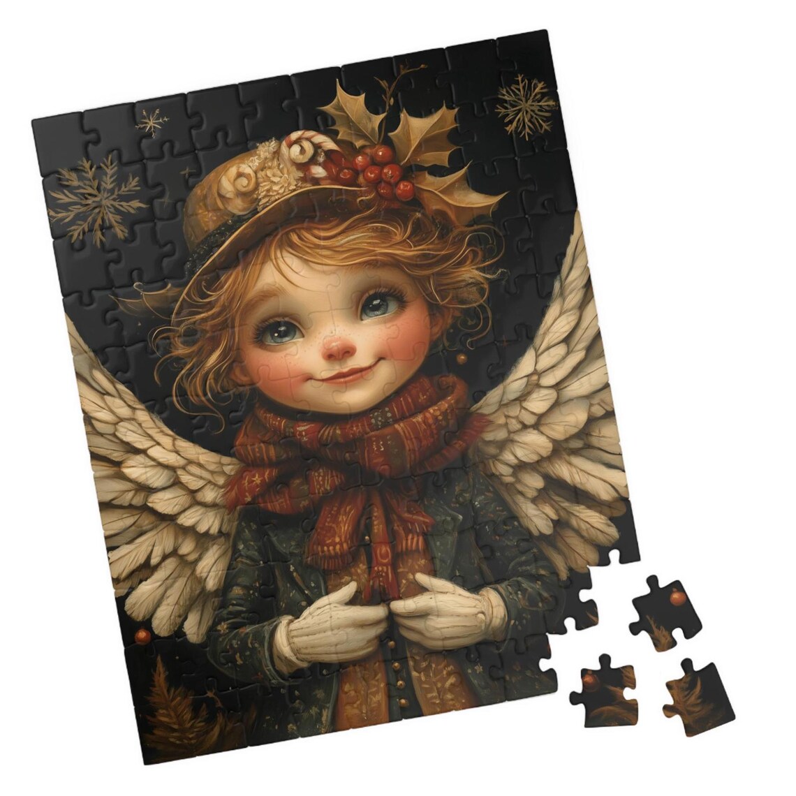 Sweet Angel Child Holly Berry Hat Red Scarf Snowflake Poster