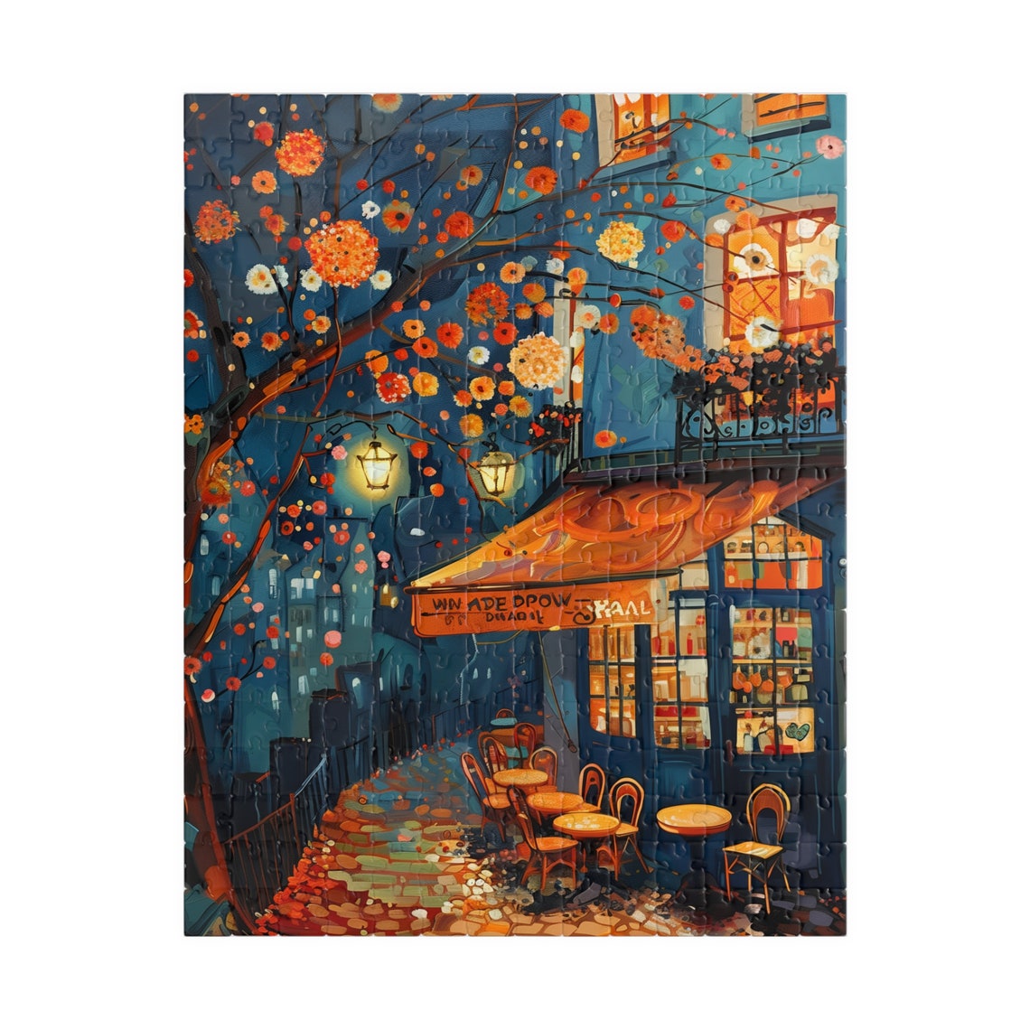 Parisian Cafe at Night Impressionist Blossom Street Scene Poster - Image 2