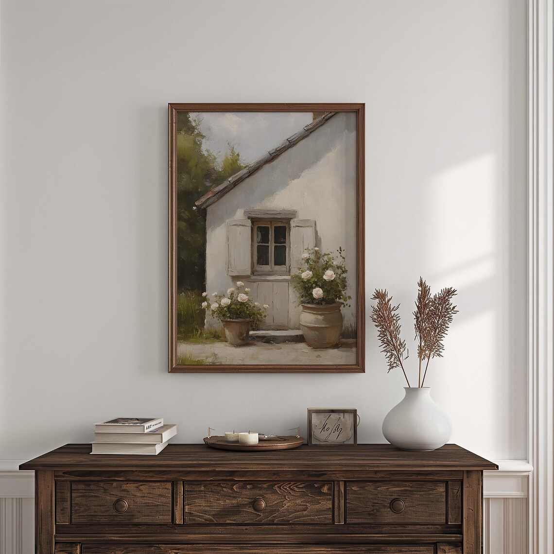 White Cottage Window With Potted White Roses Vintage Spring Floral Art Poster - Image 4